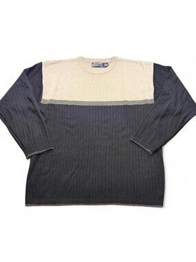 Vintage 90s Y2K Point Zero Chunky Ribbed Colorblock Skater Knit Sweater Large